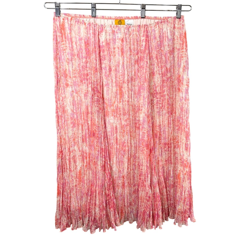 Ruby Rd Plus Size 20W Maxi Skirt Pink Watercolor Pleated Feminine Pull On 1728